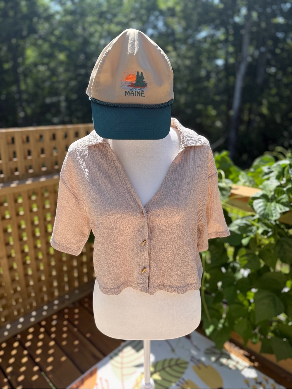 Beige Textured Collar Crop Top *HAT NOT INCLUDED*